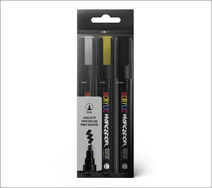 MTN Pack Marcador Acrilico 3 uds metal 6mm