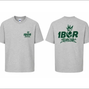 Camiseta gris con diseño verde IBOR Graffiti Shop.